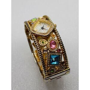 Rainbow Cuff Bangle Gem Crystal Infinity Diwali Gold Gauntlet Bracelet Watch